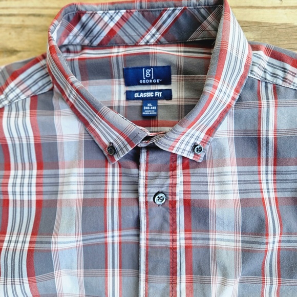George Mens Classic Fit Button Up Short Sleeve Shirt Grey XL (46-48) - Picture 3 of 10